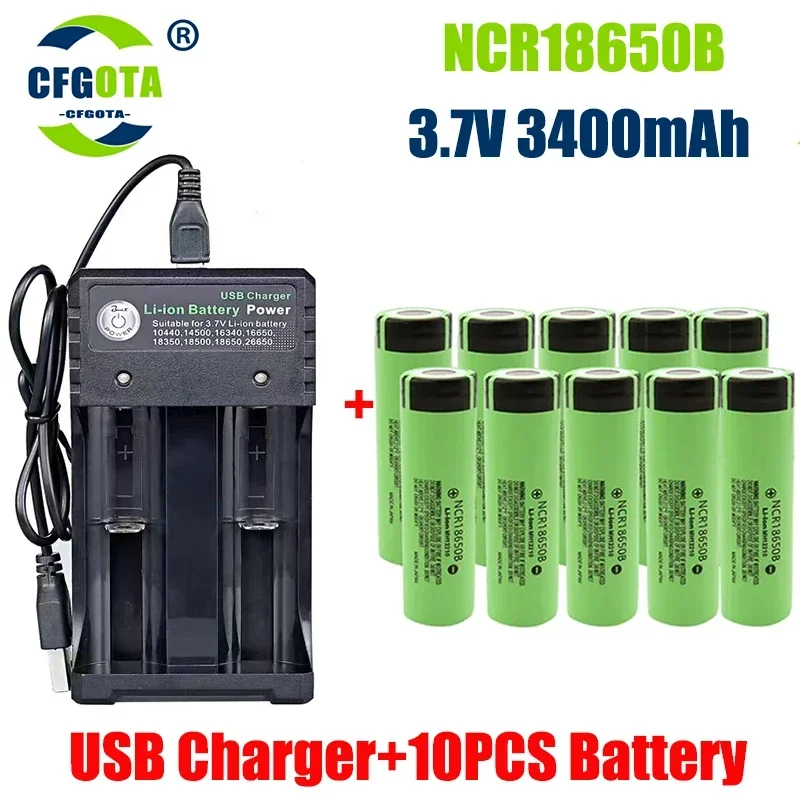 18650 Battery Fast 2023NewBestselling 34B Li-ion 3.7V 3400MAH+Charger Rechargeable Battery Suitable Screwdriver Battery: Red