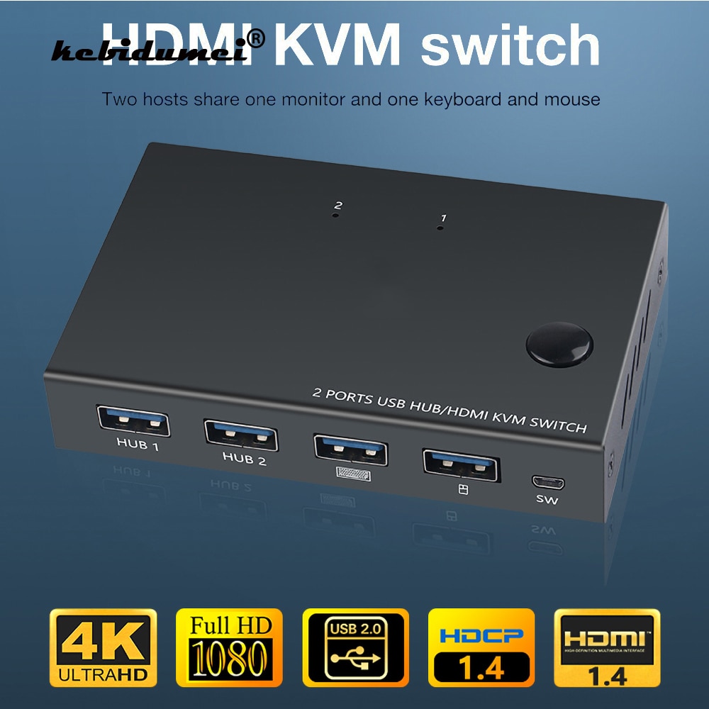 Hdmi-Compatibel Kvm Switch 2 Port 4K Usb Schakelaar Kvm Switcher Splitter Box Voor Printer Toetsenbord Muis Switch hdmi-Compatibel