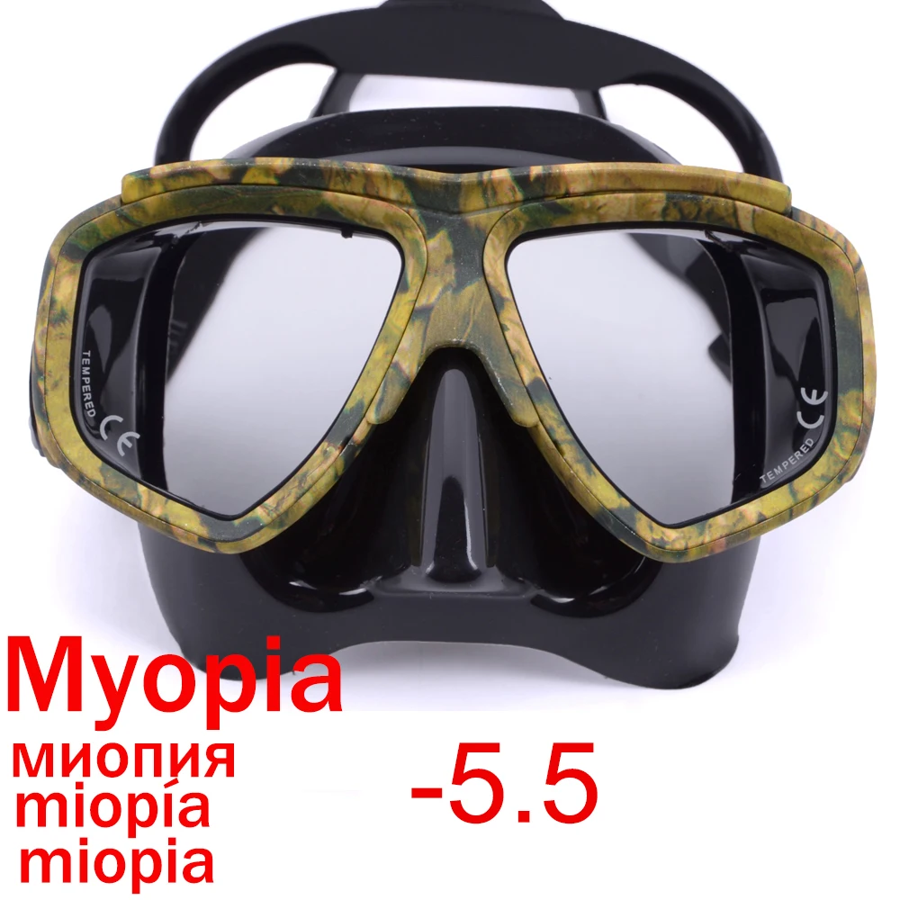 Myopia scuba diving Mask Camouflage anti fog for spearfishing gear swimming masks googles nearsighted lenses short-sighted: Clear