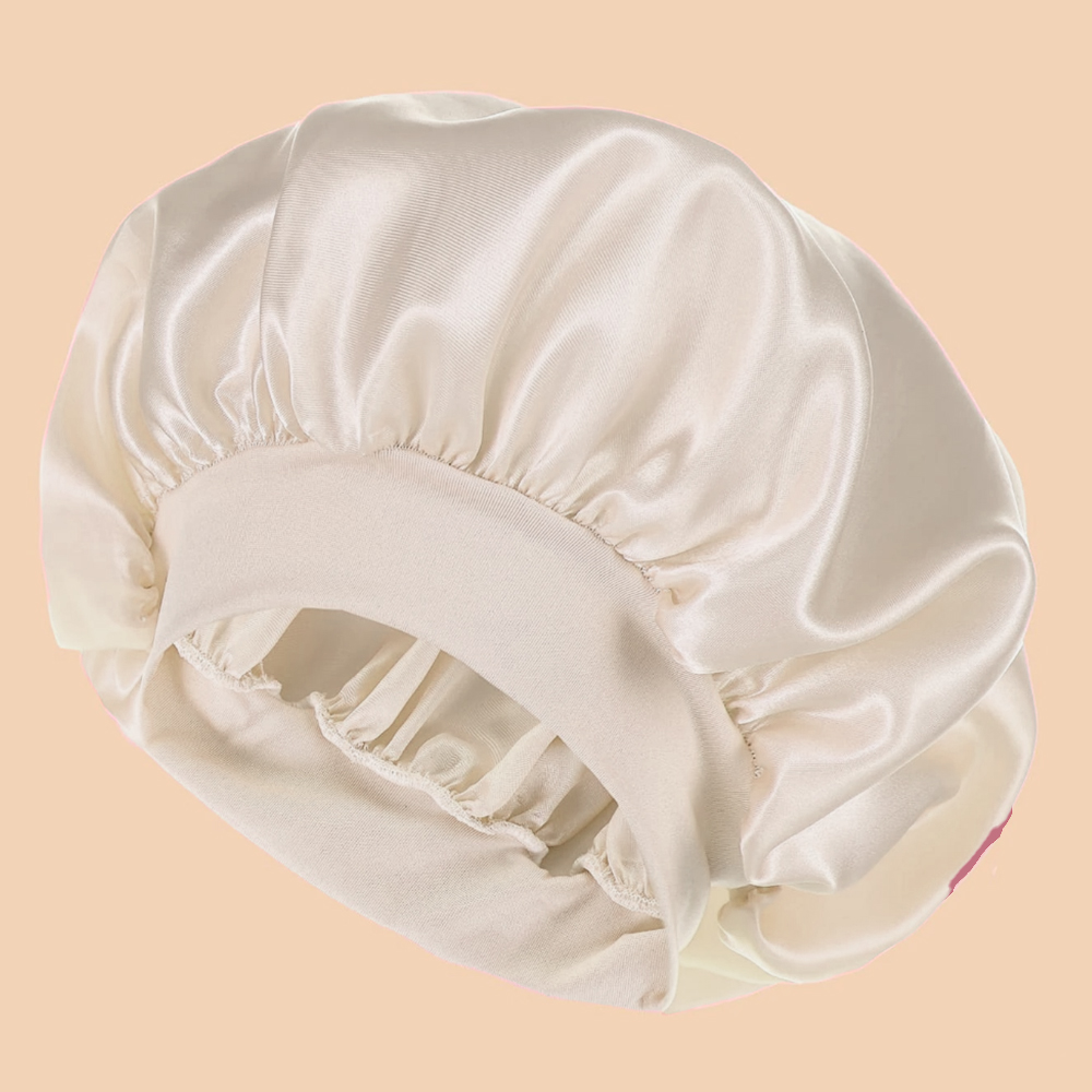 1 Stück einfarbige Duschhaube aus Satin- mit breiter Krempe für Damen, geeignet für Höhle täglichen Gebrauch, Seidenhaube, Satinhaube: Licht Gelb