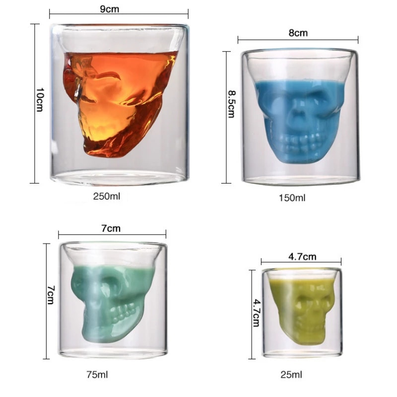 Double-layered Transparent Skull Head Coffee Mug Crystal Glass Cup for Home Bar Club Whiskey Wine Vodka Transparent Wine Cup