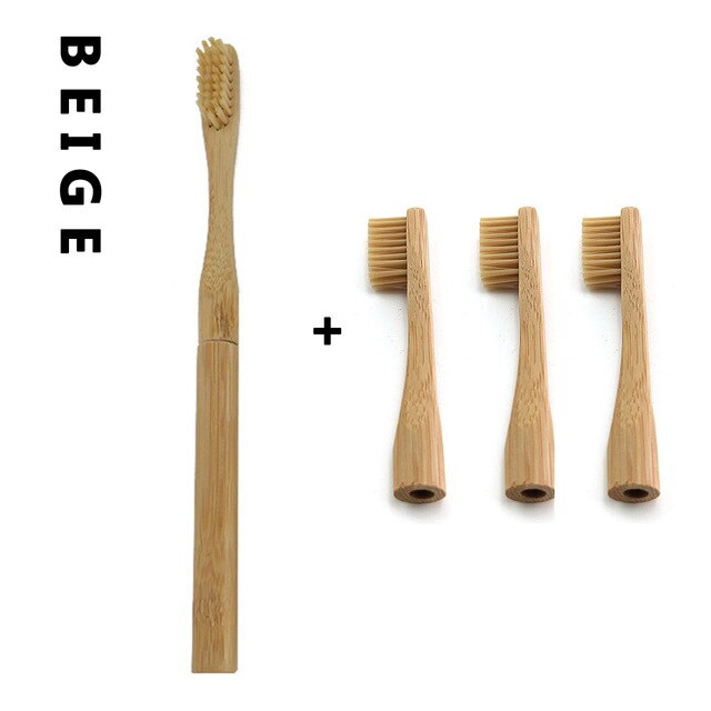 Bamboo Toothbrush with Plug-in Replacement Brush Heads Change Head ToothBush Teeth Care Cleaning Brushes for Travel Living Bath: 1pcs Beige 3 Head