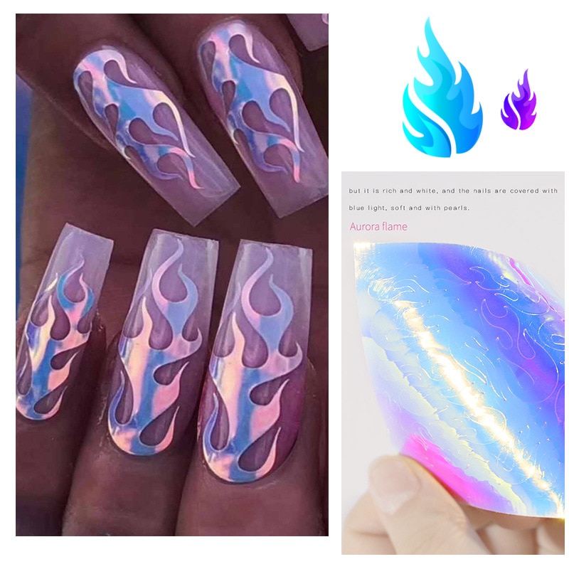 16 Stuks Flame Nagel Stickers Nagel Folie Glitter Gemengde Kleur Diy Nail Art Decorations Transfer Ontwerpen Water Decals Nail Art stickers