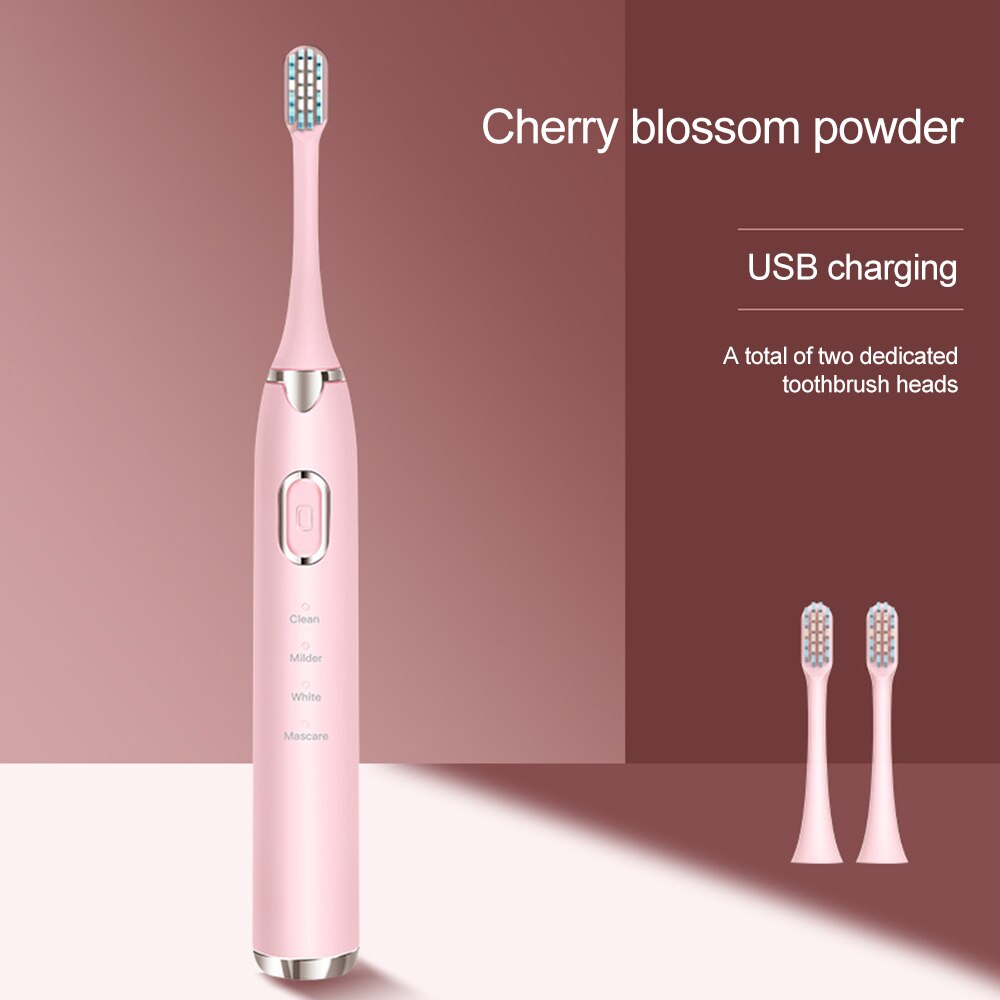 Toothbrush Sonic Electric Toothbrush IPX7 Waterproof 4 Cleaning Mode Sonic Toothbrush 30S Zone Reminder Replacement Brush Heads: Pink