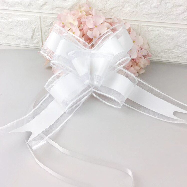 Plain Snow Yarn Garland Streamers Ribbon Flowers Packaging Bundled Wedding Car Door Hand Streamers Wedding Decoration: white 10pieces