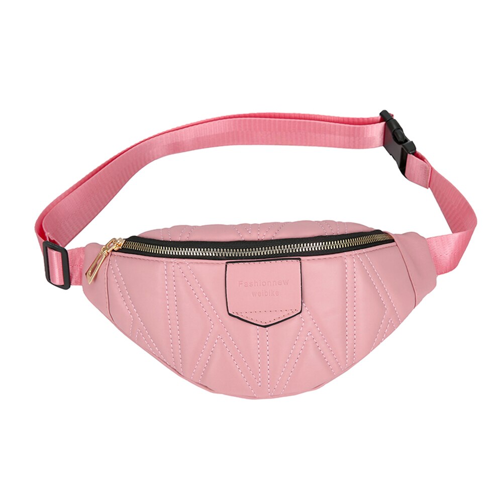 Gittermönster midjeväska kvinnor pu läder fanny pack dam casual lätt daglig resebröstpåse: Rosa