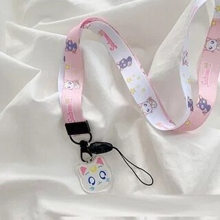 Cute lanyard for keys USB ID Pass Card Name Badge Holder Gym DIY Hang Rope Lariat Phone neck Strap Keycord Neckband Bag Pendant: The white cat