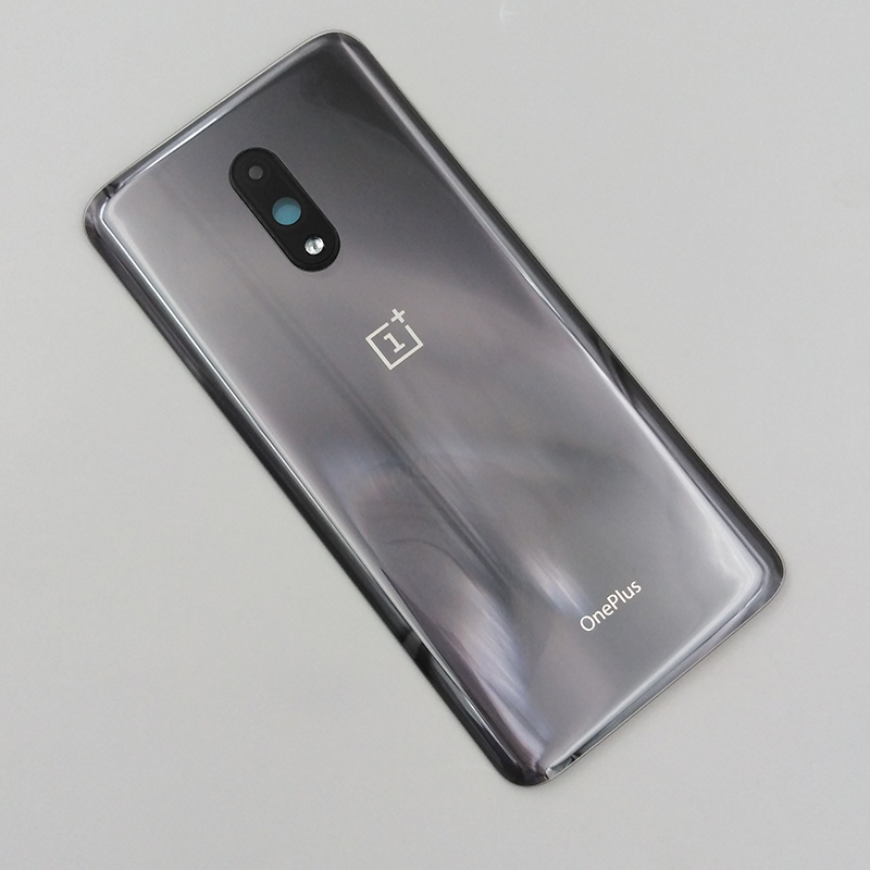 Oneplus 7 parti posteriori di riparazione della custodia della batteria di ricambio del coperchio dell&#39;alloggiamento dello sportello del pannello posteriore in vetro per One Plus 1 + 7 con obiettivo della fotocamera + Logo: Grey