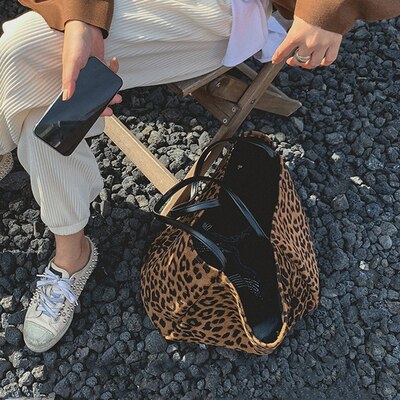 Leopard print skulder mulepose vintage enkle store skuldertasker håndtasker stor opbevaring håndtaske håndtaske til kvinder