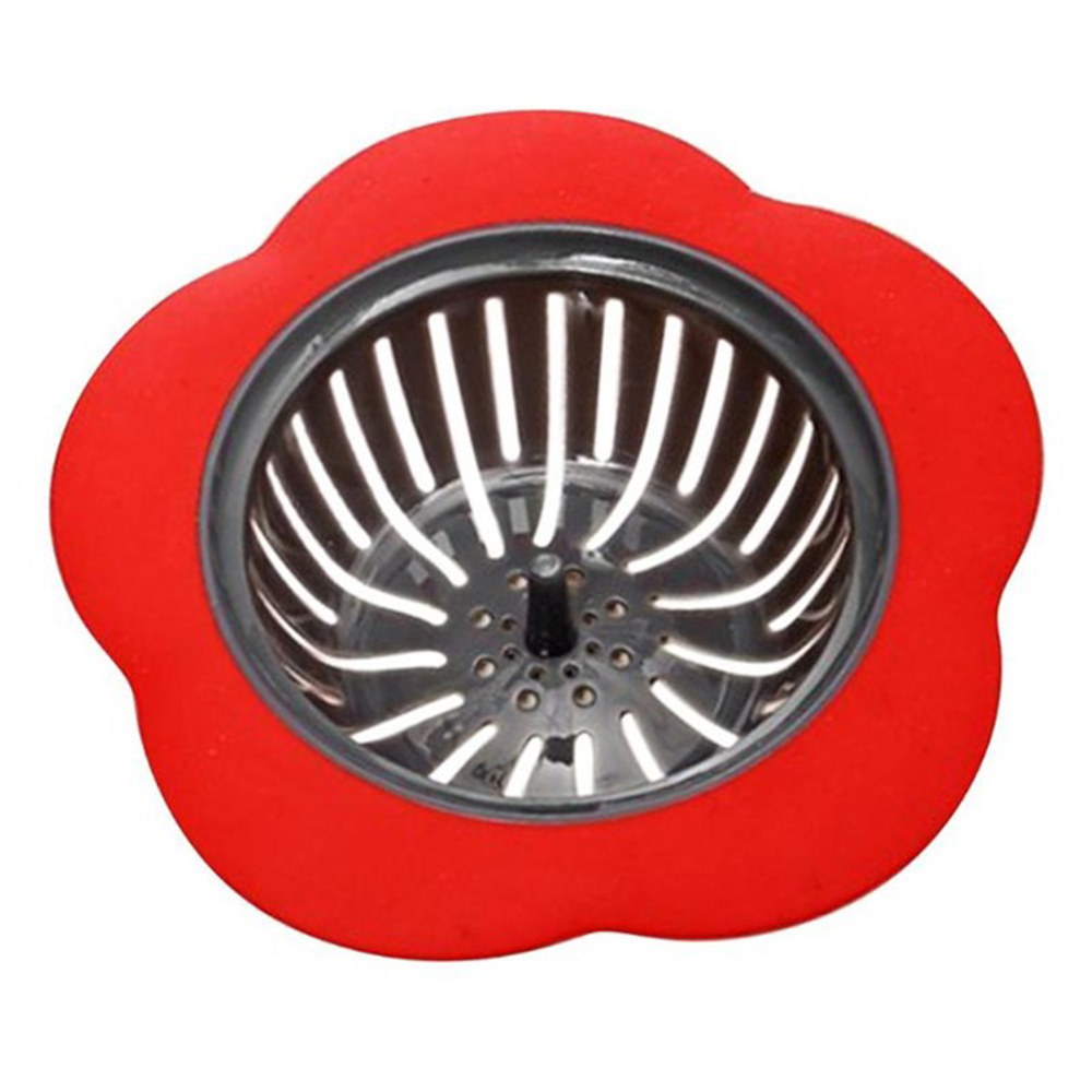 Accesorios de cocina fregadero de silicona colador en forma de flor fregadero de ducha tapa del desagüe fregadero colador Filtro de desagüe para pelo fregadero de cocina: Rojo