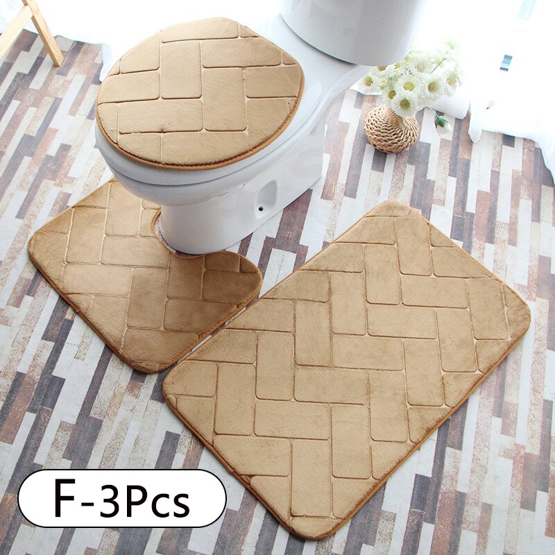 3PC Toilet Cover Seat Bathroom Accessories Set Rug Contour Mat Soft Toilet Lid Cover Plan Solid Color Bath Mats Home Decor: F