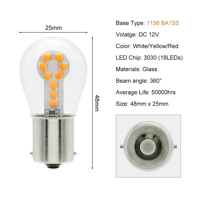 1 Uds BA15S P21W 1156 bombilla Led 1157 BAY15D P21/5W R5W R10W luces de freno de coche 18SMD 3030 Chips DRL lámpara de señal de giro súper brillante