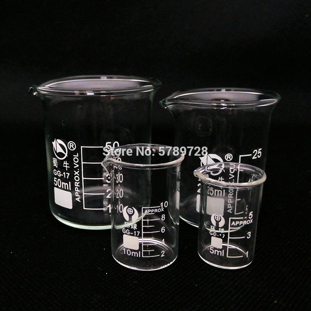 1Set Lab Glass Beaker 5/10/25/50ml Borosilicate Glass Laboratory Measuring Glassware School Study Lab Glass Beaker set