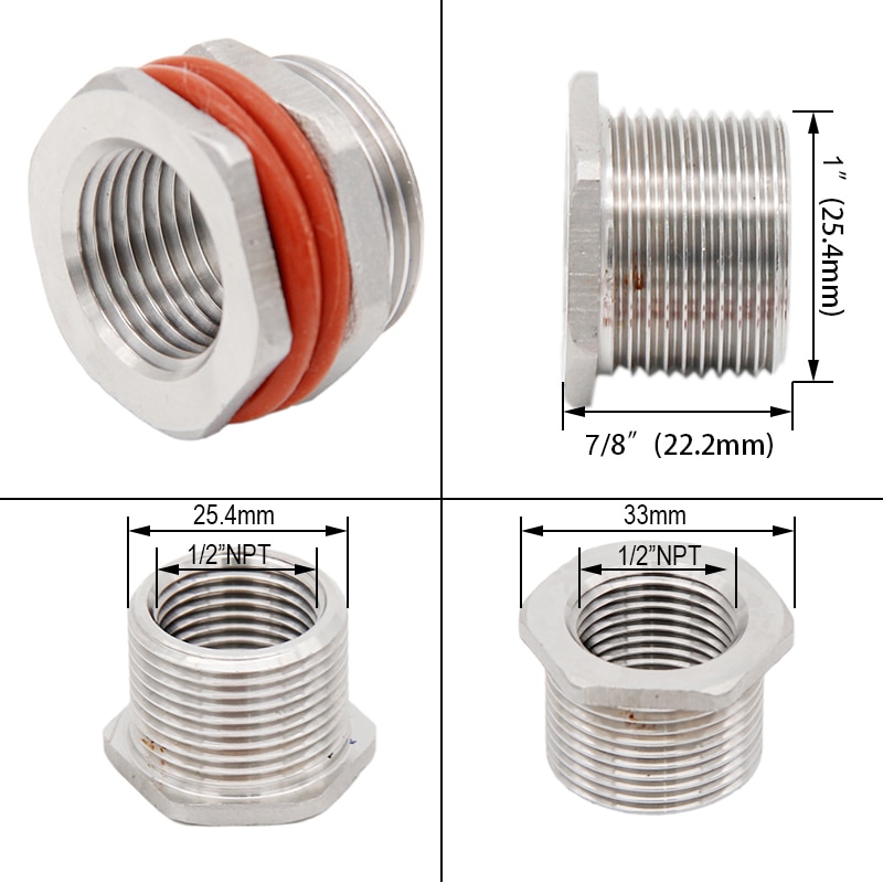 Stainless Steel ThruWall Weldless Bulkhead 1/2"NPT Food Grade Silicone Oring Homebrew Brewer