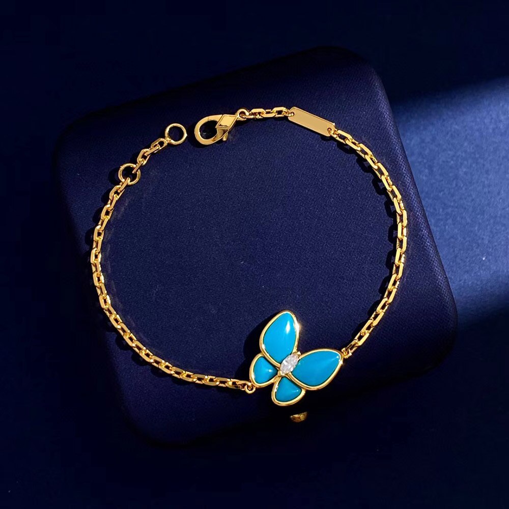 2022 neue Luxus Blau Türkis Schmetterling Ohrringe Neckalce Armbinde Ring Für Frauen 925 Sterling Silber Schmuck einstellen: Armband