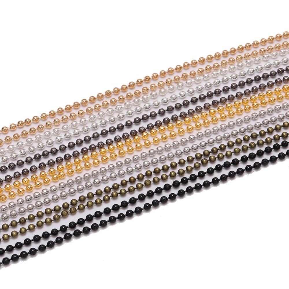 5 m/lote 1,2 1,5 2,0mm cadenas de cuentas de bolas de Metal hallazgos cadena de collar Kettingen a granel para suministros de joyería accesorios DIY