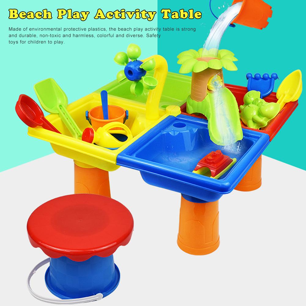Strandspil aktivitetsbord børn holdbart realistisk sand- og vandbord med dækning pædagogiske spil legetøj til udendørs indendørs