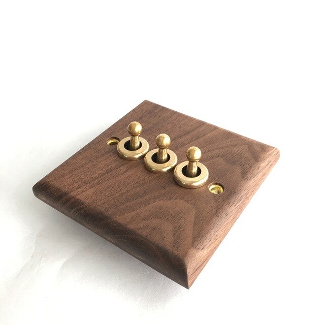Wall Lights Switch Hand Made Retro Switch 10A 110V-250V Maple/Walnut Wood Panel Brass Lever 1 GANG/ 2 GANG Wall Switch: Dark Brown 3