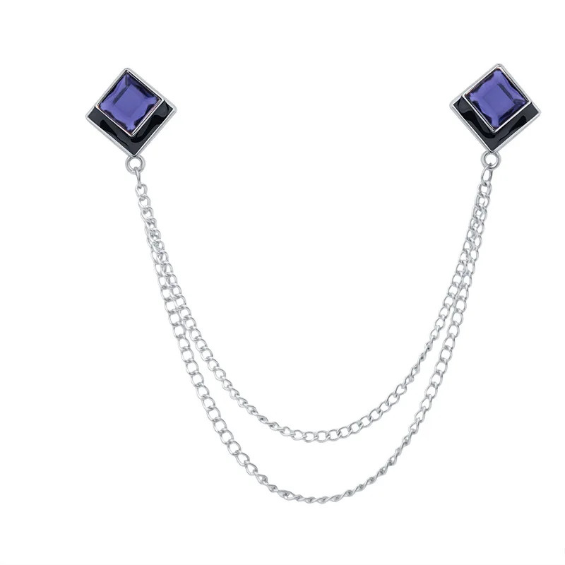 Koreaanse Geometrische Crystal Broche Kwastje Ketting Revers Pin Mannen Shirt Kraag Sieraden Wedding Party Broches Accessoires