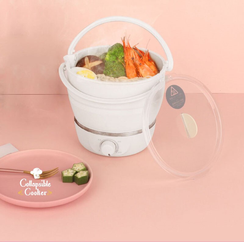 1L Folded Food grade Silicone slow cooker portable cooking pot Mini pot Travel electric cooker 3gear adjustment 100-240V