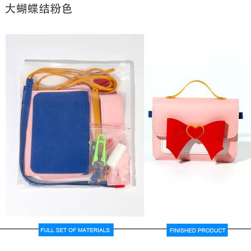 Leuke Boog Tas Maken Diy Materialen Handwerk Tas Self-Made Lederen Accessoires Beginners Self-Made Schoudertas Naaien levert: PinkL