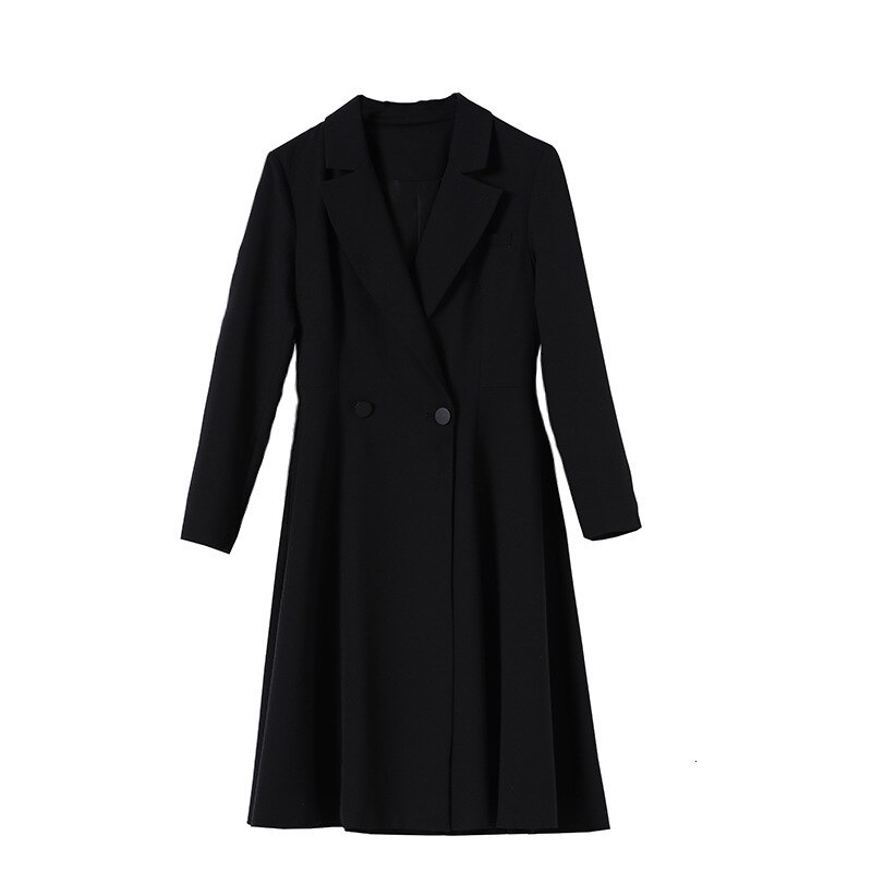 Vestido Blazer de manga larga para mujer, Otoño Invierno , chaqueta, abrigo, vestidos ajustados, largo hasta la rodilla, color negro, para oficina