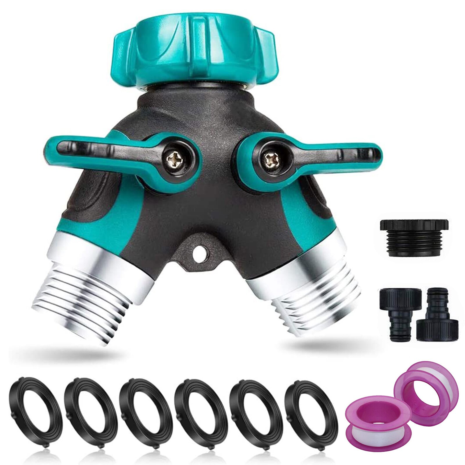 Y Water Water Faucet Splitter Garden Hose Splitter Irrigation Faucet Comfortable Rubberized Grip KFF Metal Body Hose Connector: Green EU Plug