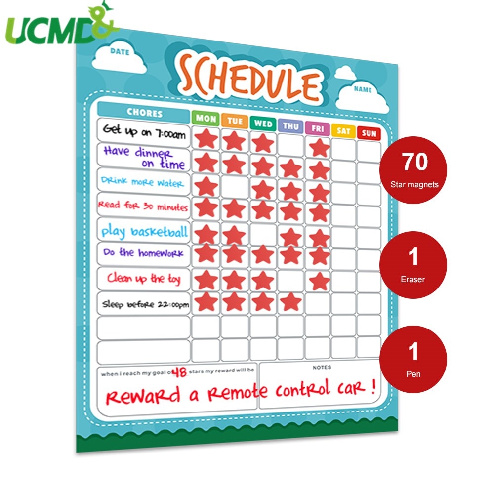 Magnetic Kids Time Schedule for Fridge Sticker Weekly Planner To Do List Message Memo WhiteBoard Chore Reward chart Calendar