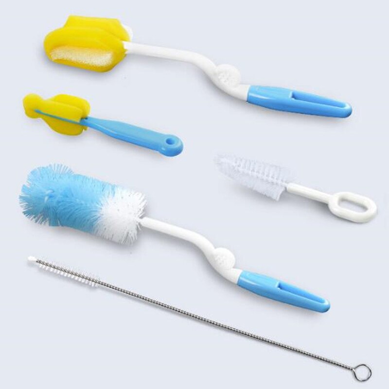 Escova para mamilo com cabeçote giratório, kit de escova para limpeza de mamilos com 5 cabeças, esponja de limpeza cor aleatória