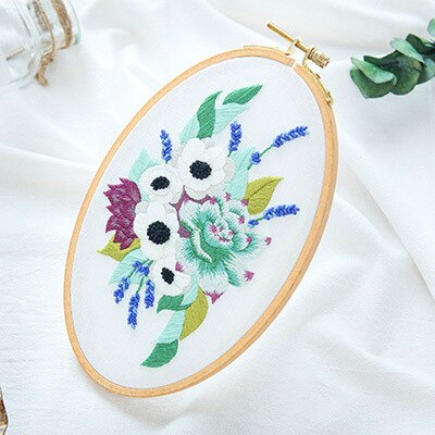 Nemt gør-det-selv broderisæt blomstertrykt håndlavet håndarbejde korssting for begyndere swing kunst maleri håndværk boligindretning: 1 / Oval træbøjle