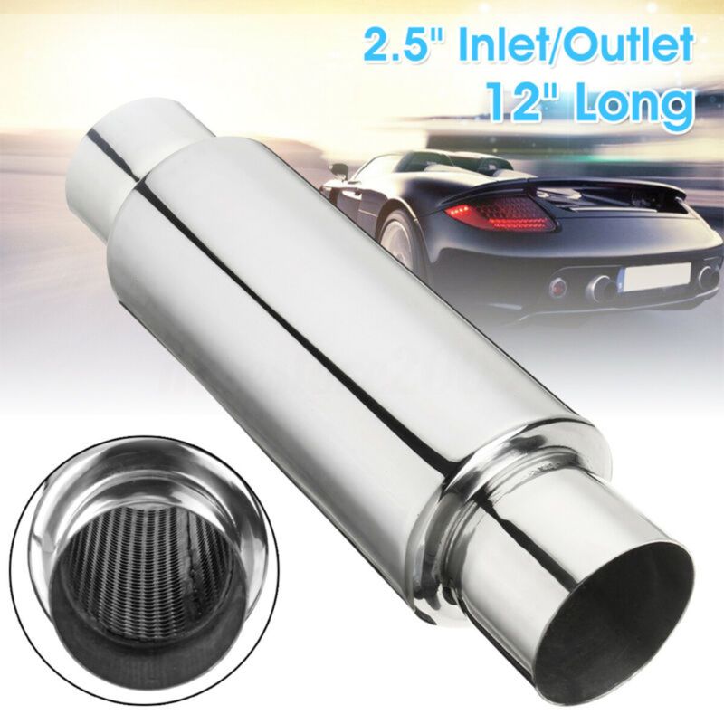"Universal Exhaust Turbine Muffler Resonator Stainless Steel 2.5"" Inlet/Outlet