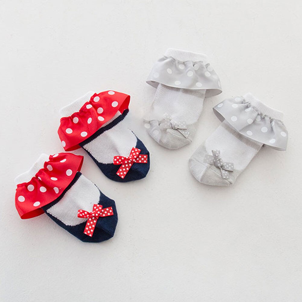 1 paar katoenen prinsessensokken met stippenprint en strik voor babymeisjes, herfst/winter antislip katoenen prinsessensokken