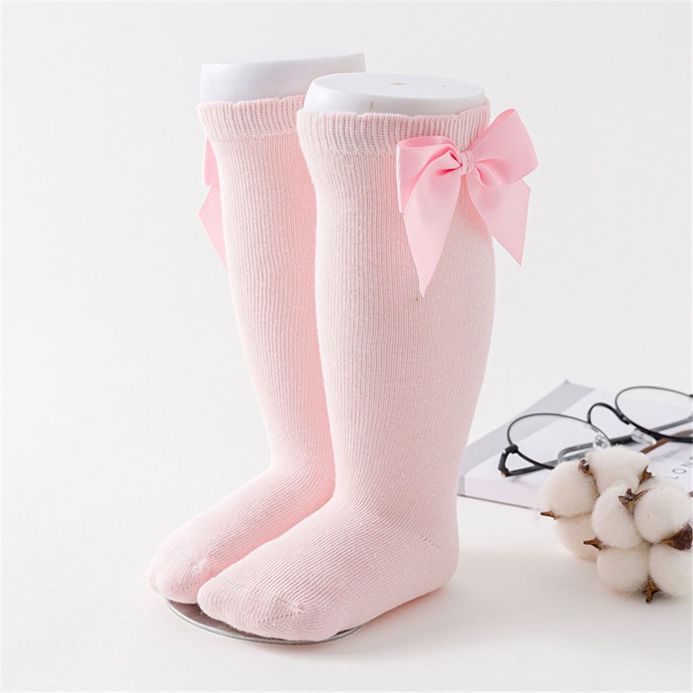 Calzini per bambini caldi invernali per bambini ragazze grandi fiocchi al ginocchio alti lunghi morbidi in pizzo di cotone calzini per bambini calzini natalizi caldi antiscivolo: light pink