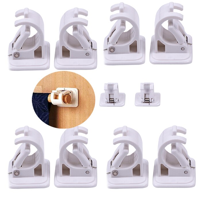 2/4/6pcs Hanging Rod Clip Curtain Fixing Clip Hooks Nail-free Adjustable Curtain Hooks Bathroom Accessories