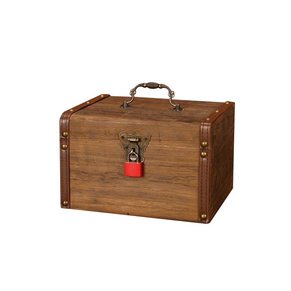Household Small Safe Deposit Box Child Little Girl Wooden Piggy Bank Retro Desktop Storage Box: L paulownia key lock