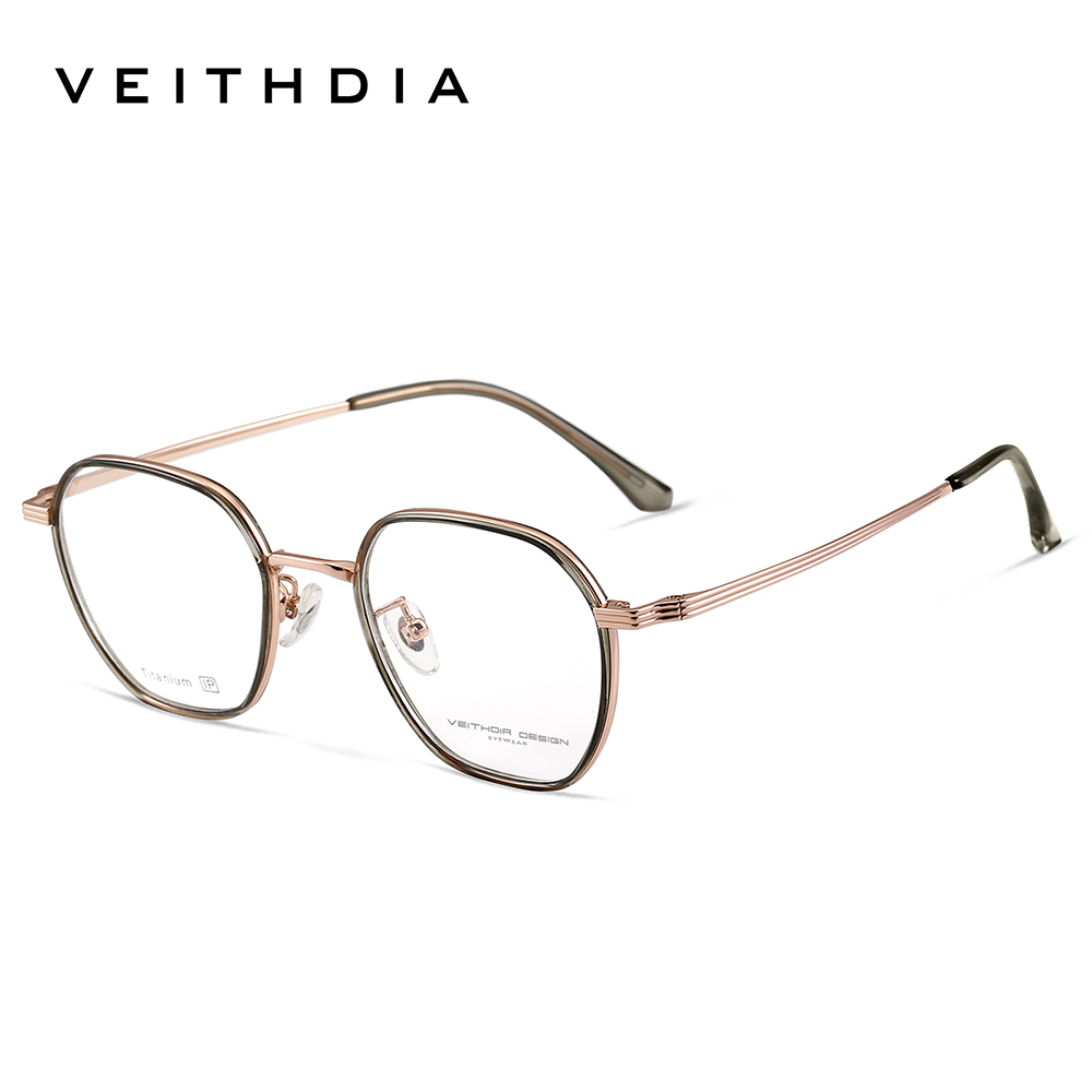 Veithdia-briller optiske titanbriller med +tr90 innfatninger, tilpassbare styrkeglass, menn og kvinner, nærsynthet, databriller med  v5037 innfatninger: Grønn