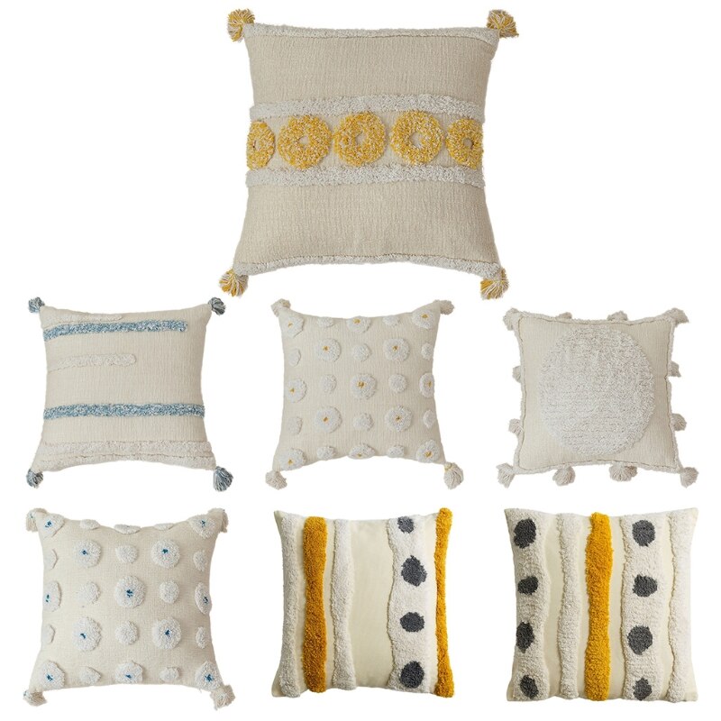 Tribal Boho ethnique tufté jeter taie d'oreiller tissé rayures glands housse de coussin