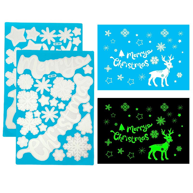 2 Sheets Glowing Christmas Window Decal Sticker PVC Snowflake Merry Christmas Letter Decal for Kids Room School Xmas Decor: G01