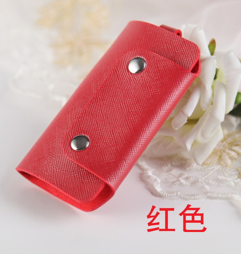 Bærbar pu læder nøglering hængende husholderske opbevaringsholdere nøglering nøgleholder taske etui unisex nøgle spænde cover: Rød