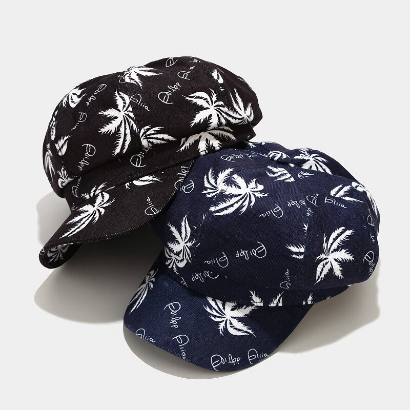 Ldslyjr-Gorra con estampado de coco para pintor, gorro de pintor informal con visera octogonal, unisex, algodón, 21 unidades