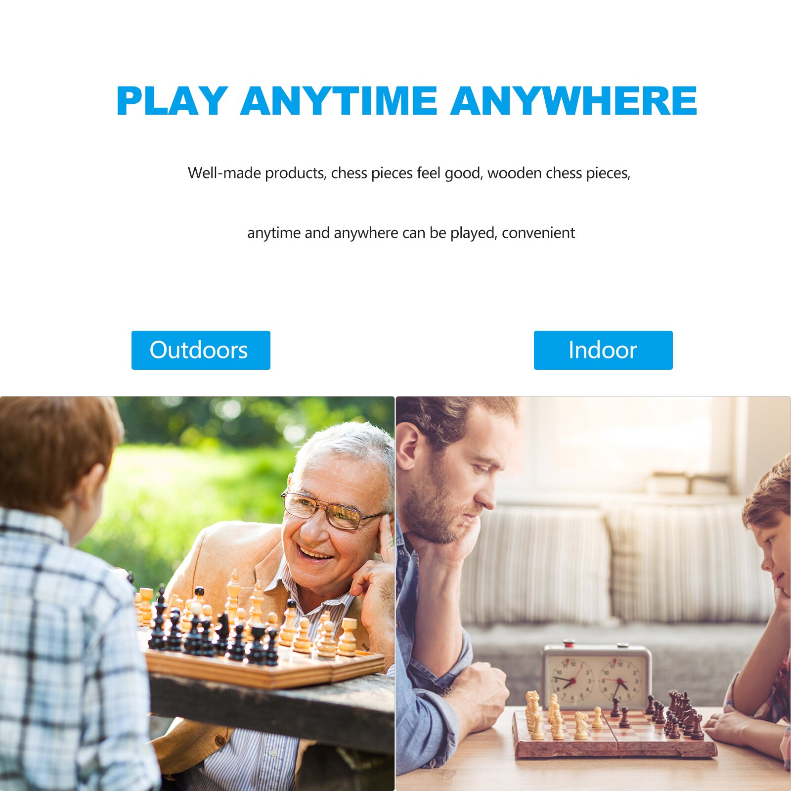 Wooden Chess Pieces Only (32 Pieces), Set of Complete Chess Figures without Board, Replacement of Missing Pieces 3.8/5.2/6.6/8CM