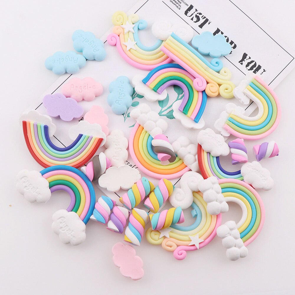 30PC Mix Polymer Clay Candy Rainbow Cloud Christmas Tree Decor Hanging Ornament For Year Xmas Party Kids