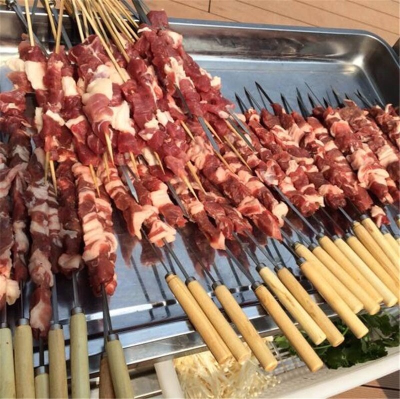 Bbq nål med kød grill spyd grill grill nåle boks sikkerhed kød bbq værktøj snor shish oksekød fårekød kebab spyd maker