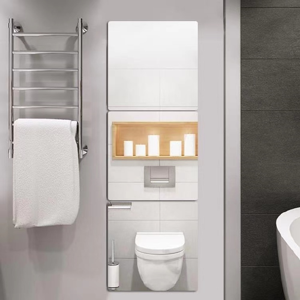 Acrylic Mirror Stickers 3 pcs Square Mirror Sticker Crystal Wall Paper DIY 3D Wall Decal Living Room Bathroom Modern Decoration