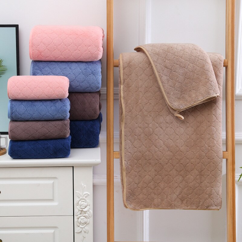 Eenvoudige Euro Stijl Handdoek Set 2 Stuks Effen Kleur Grote Handdoeken Badkamer 70X140 Voor Vrouwen Douche Gezicht Hand handdoeken Blauw Coral Fleece