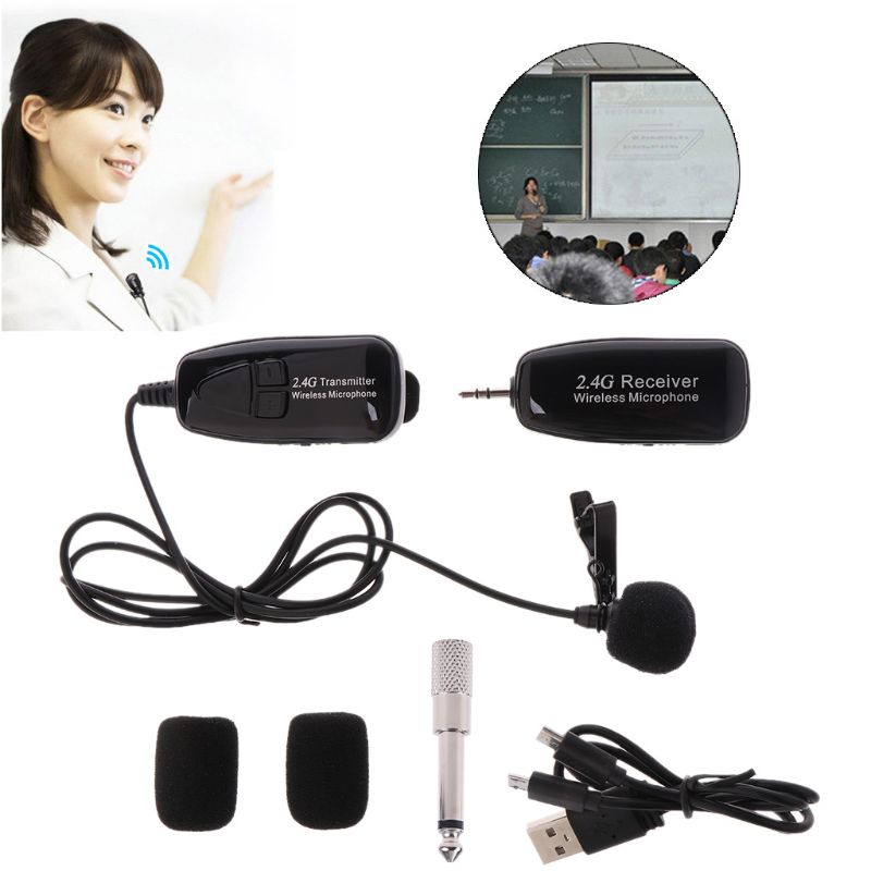 OOTDTY 2.4G Wireless Tie Clip Microphone Lavalier Lapel MIC Guitar Pickup for Speaker