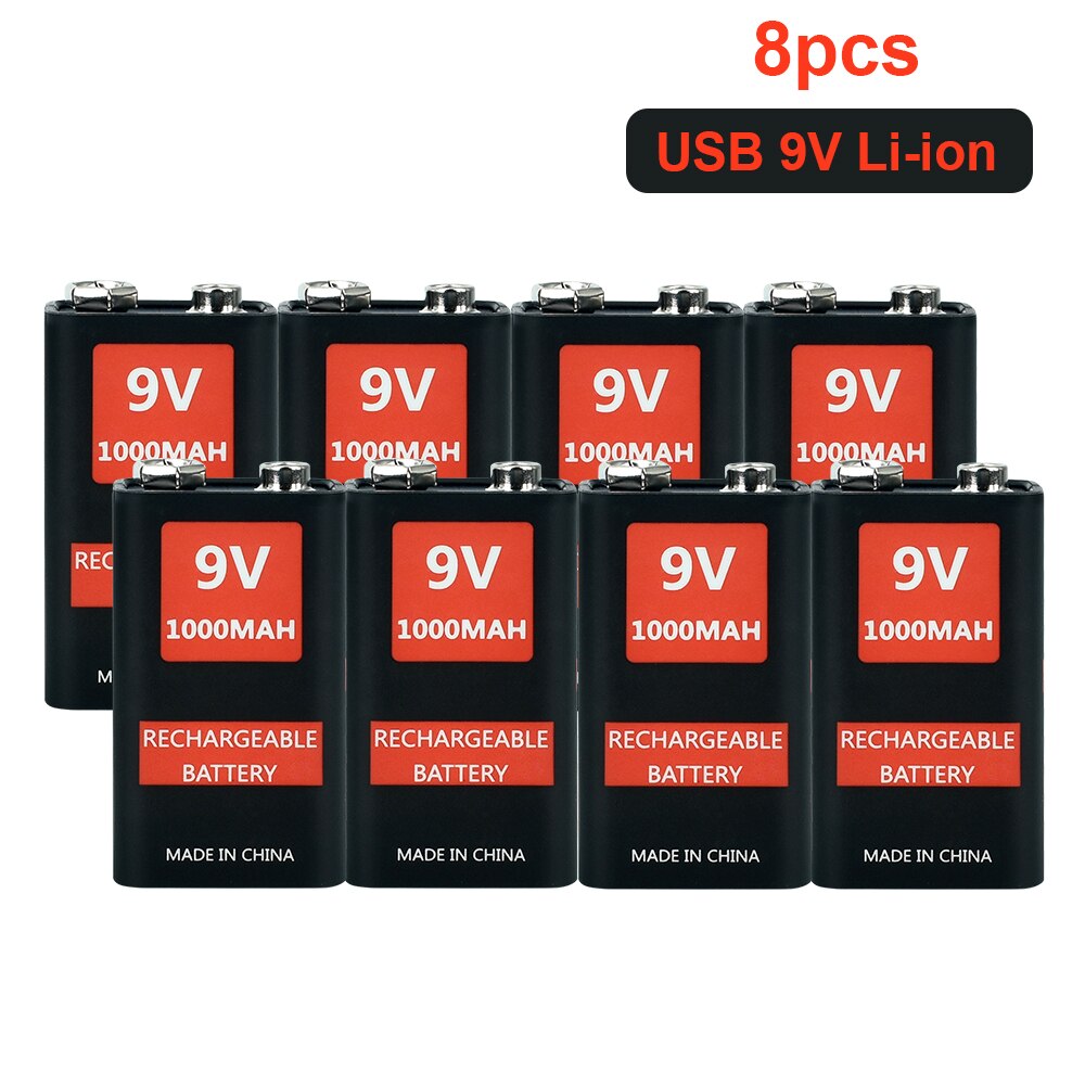 9v usb rechargeable battery 6f22 li-ion lithium 9V li-ion batteries for Microphone metal detector multimeter: 8pcs
