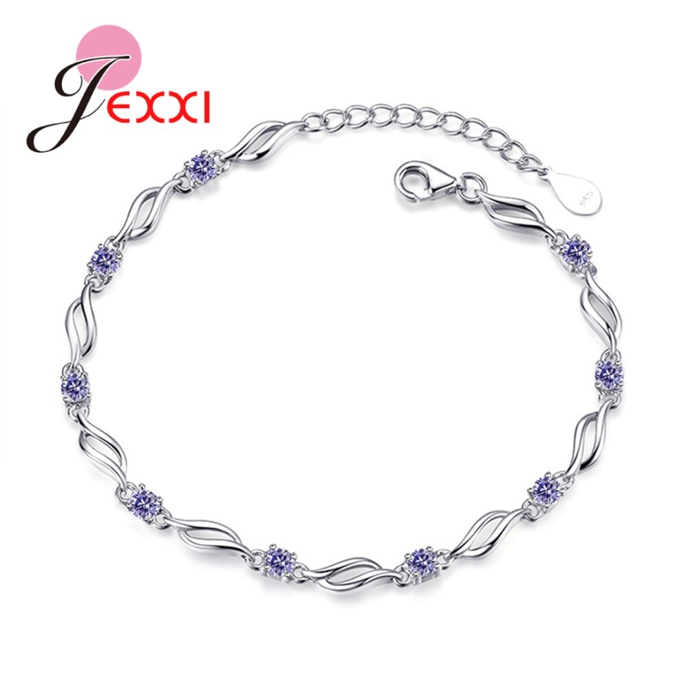 Koreaanse Vrouwen Clear Cz Paars Wit Crystal Armbanden 925 Sterling Silver Bangle Voor Bruiloft Prachtige Jewelr