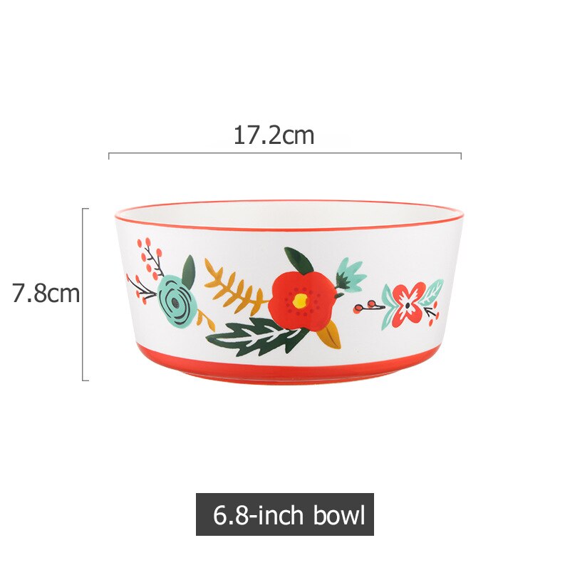 Blommig keramik servis kinesiska köket risskål soppa ramen skål dessert fat pasta biff tallrik middagsrätter: Röd b