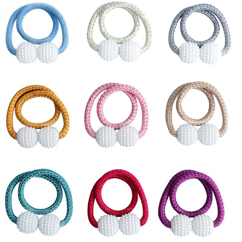 2 pièces de rideaux simples avec perles, sangles à boucle magnétique Simple, corde de cravate sans Perforation, accessoires de décoration